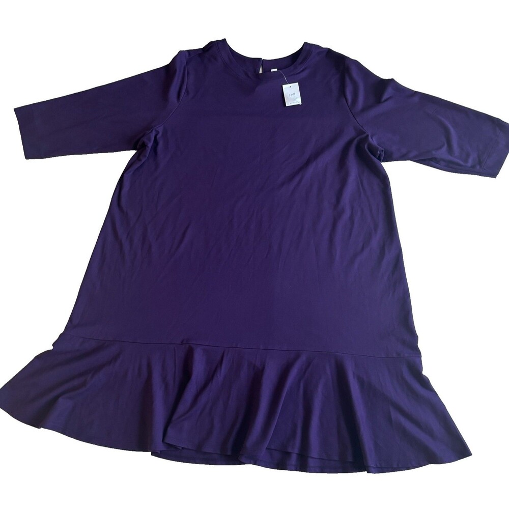 J. Jill Ponte Dress 3X Plum Flounce Hem 3/4 Sleeve Crew Neck A-Line Knit Classic